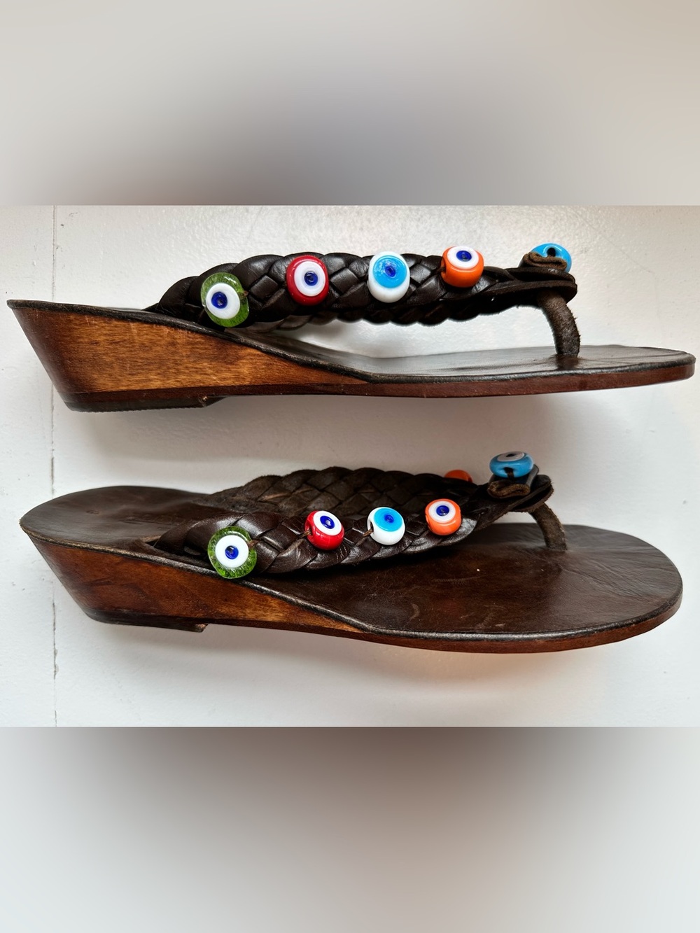 Bodrumlu Handmade Turkish Leather Evil Eye Beaded Sandals NWOT Size 8